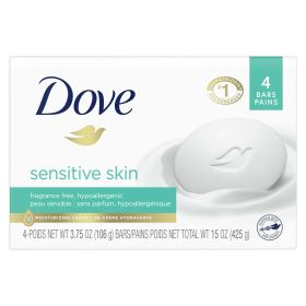 Dove Beauty Bar More Moisturizing Than Bar Soap Sensitive Skin, 3.75 oz, 4 Bars